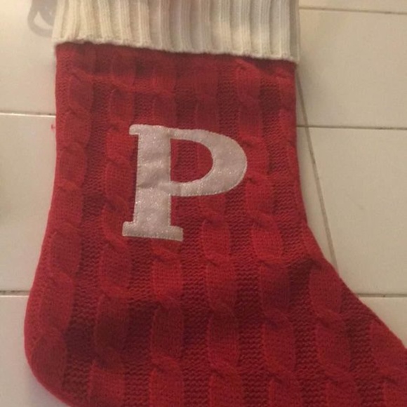 BRAND NEW holiday time 19in knit “ P “ Christmas stocking - Picture 2 of 2